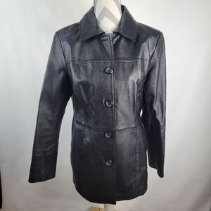 East 5th Women's Leather Button Front Jacket Slit Pockets Size Med Extra Buttons
